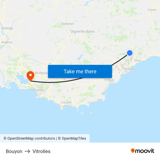 Bouyon to Vitrolles map