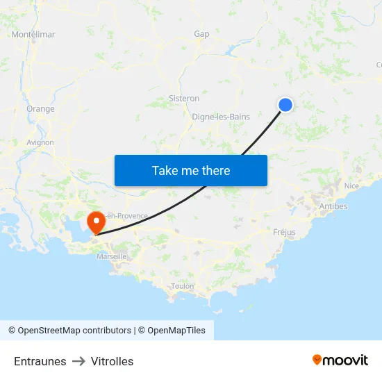 Entraunes to Vitrolles map