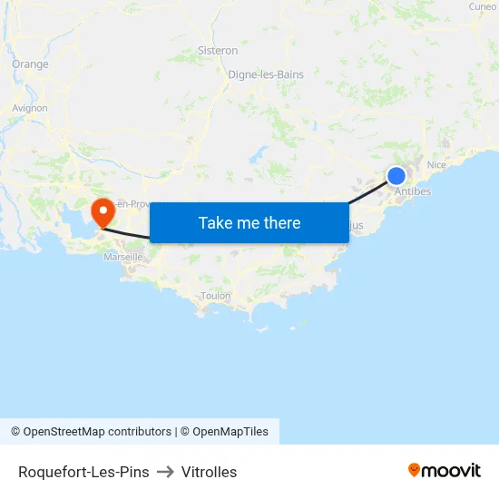 Roquefort-Les-Pins to Vitrolles map