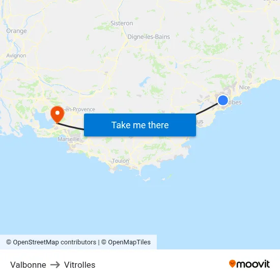Valbonne to Vitrolles map