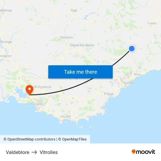 Valdeblore to Vitrolles map