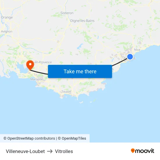 Villeneuve-Loubet to Vitrolles map
