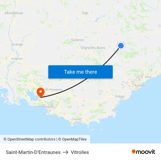 Saint-Martin-D'Entraunes to Vitrolles map