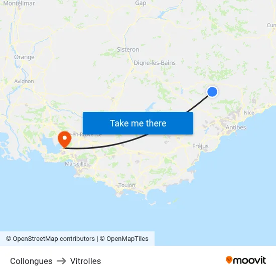 Collongues to Vitrolles map