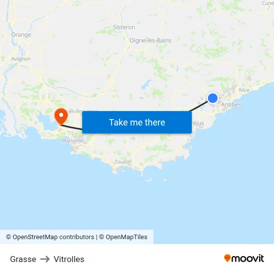 Grasse to Vitrolles map