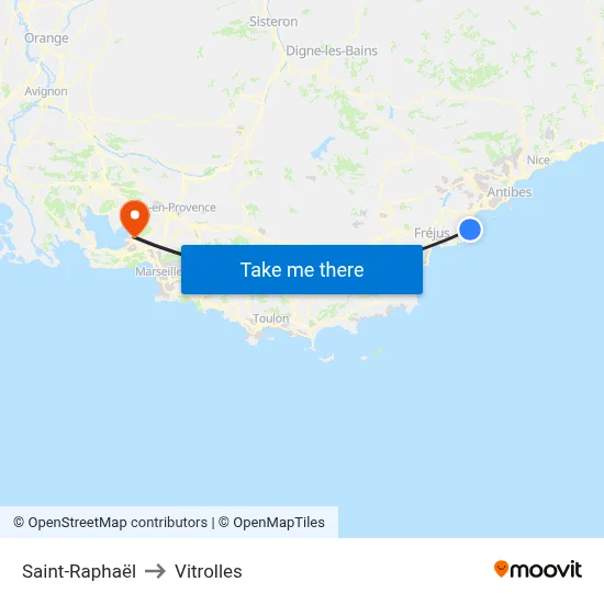 Saint-Raphaël to Vitrolles map