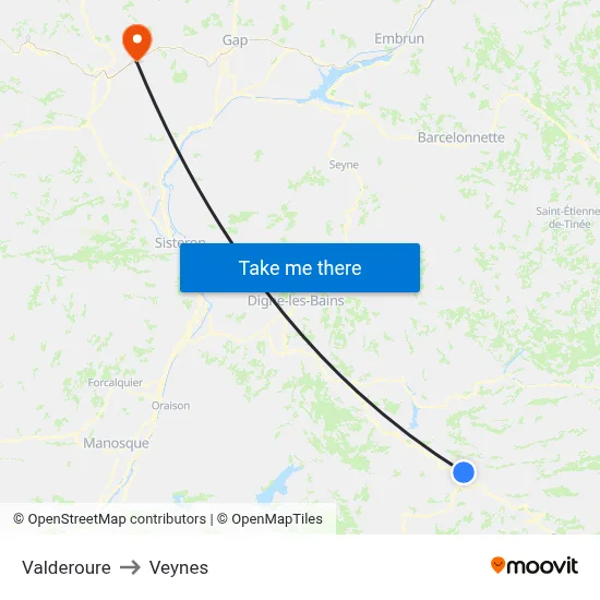 Valderoure to Veynes map