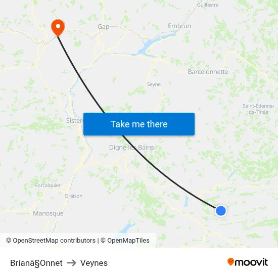 Brianã§Onnet to Veynes map