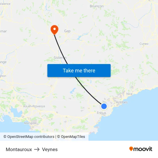 Montauroux to Veynes map