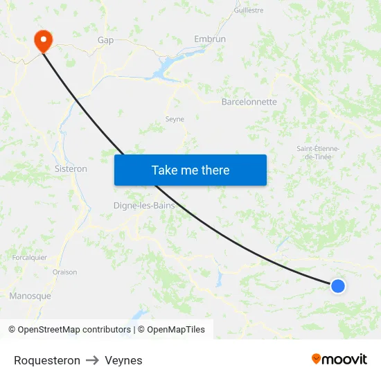Roquesteron to Veynes map
