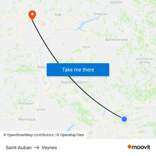 Saint-Auban to Veynes map