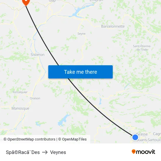 Spã©Racã¨Des to Veynes map