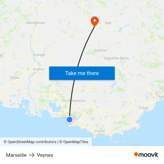 Marseille to Veynes map