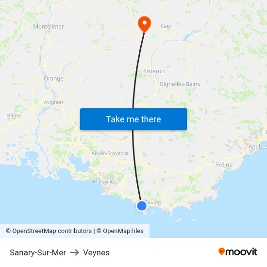 Sanary-Sur-Mer to Veynes map