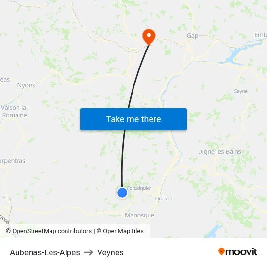 Aubenas-Les-Alpes to Veynes map