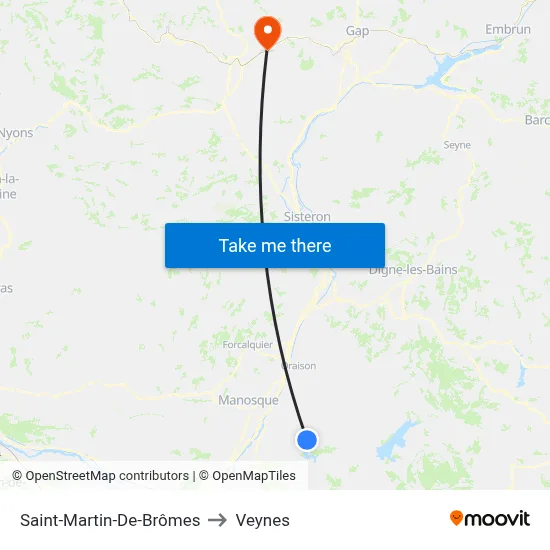 Saint-Martin-De-Brômes to Veynes map