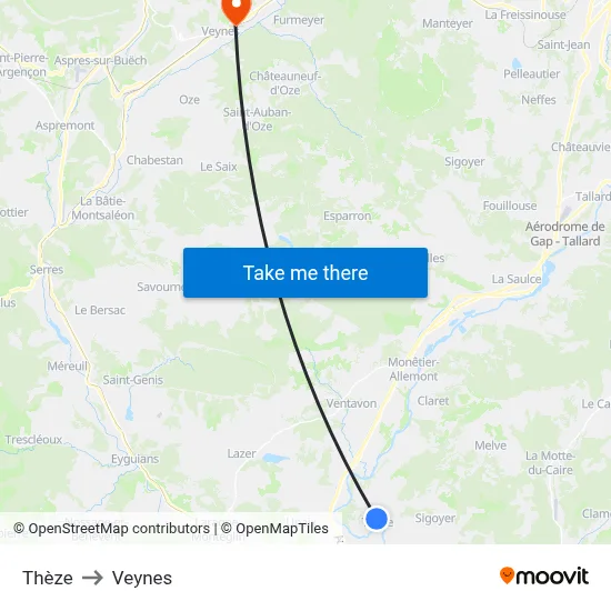 Thèze to Veynes map