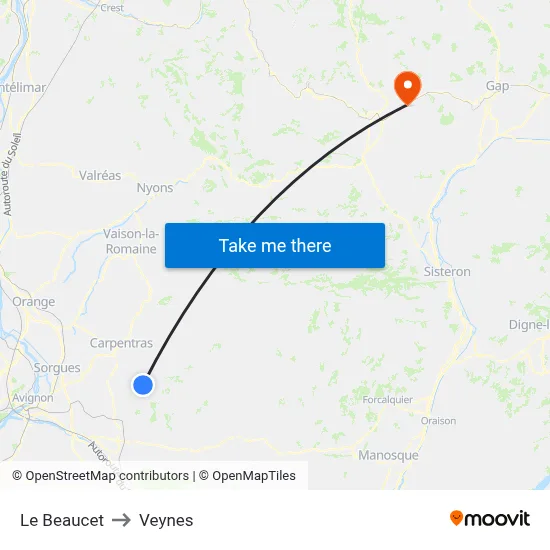 Le Beaucet to Veynes map