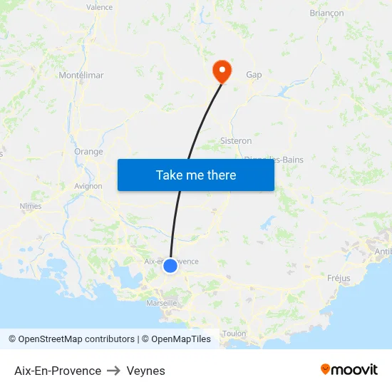 Aix-En-Provence to Veynes map