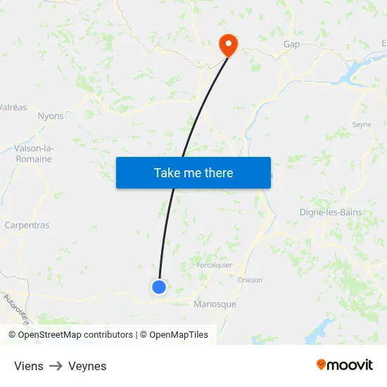 Viens to Veynes map