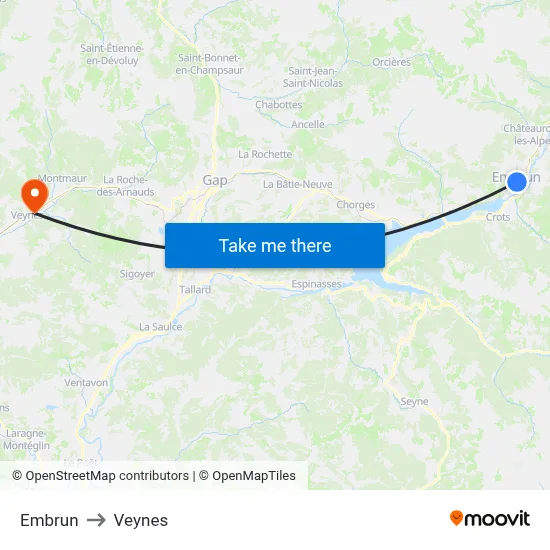 Embrun to Veynes map