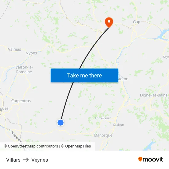 Villars to Veynes map