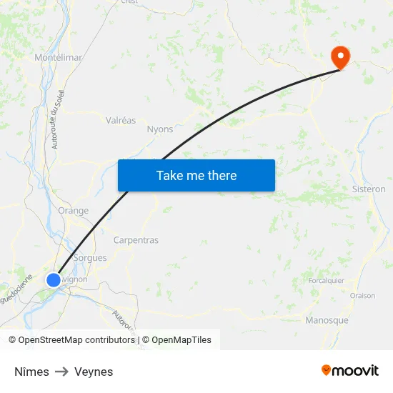 Nîmes to Veynes map