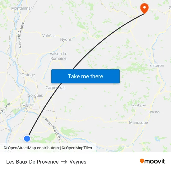 Les Baux-De-Provence to Veynes map