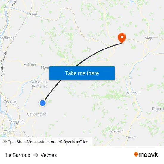 Le Barroux to Veynes map
