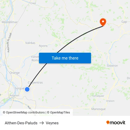 Althen-Des-Paluds to Veynes map