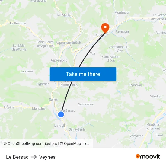 Le Bersac to Veynes map