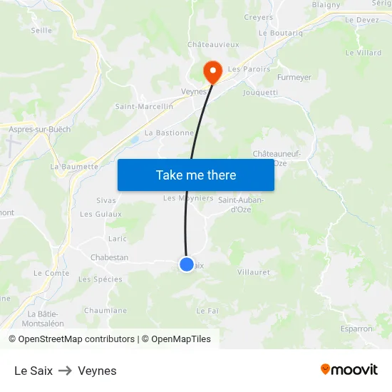 Le Saix to Veynes map