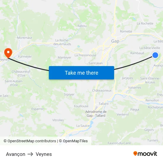 Avançon to Veynes map