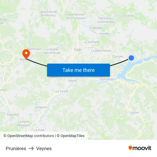 Prunières to Veynes map