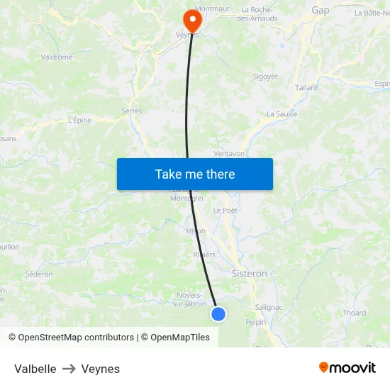 Valbelle to Veynes map