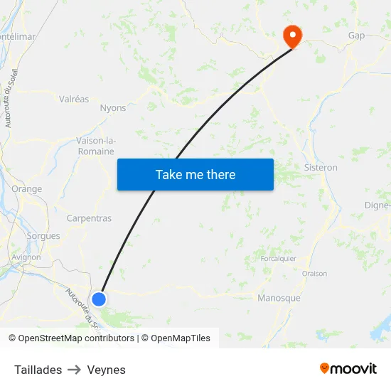 Taillades to Veynes map