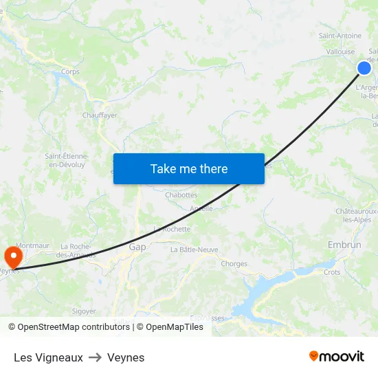 Les Vigneaux to Veynes map