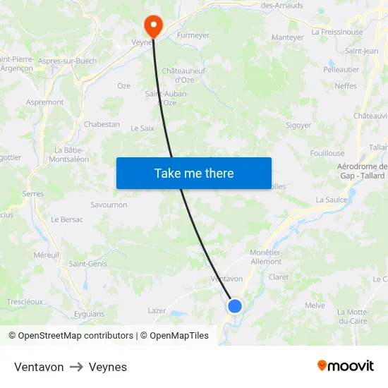Ventavon to Veynes map