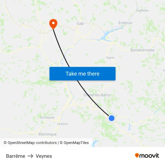 Barrême to Veynes map