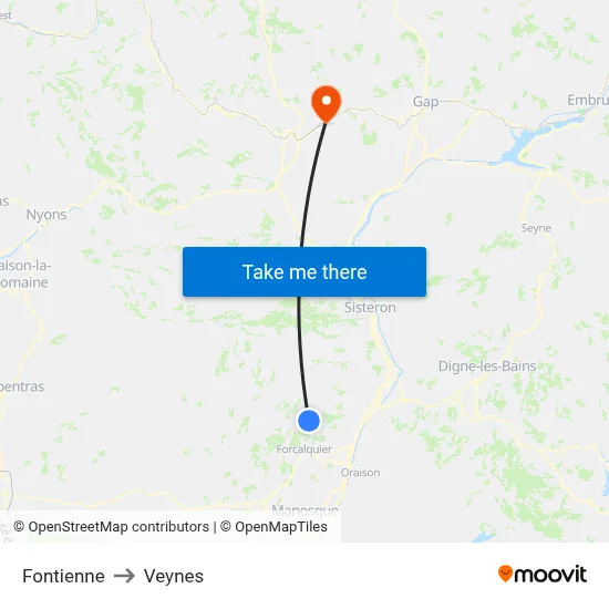 Fontienne to Veynes map