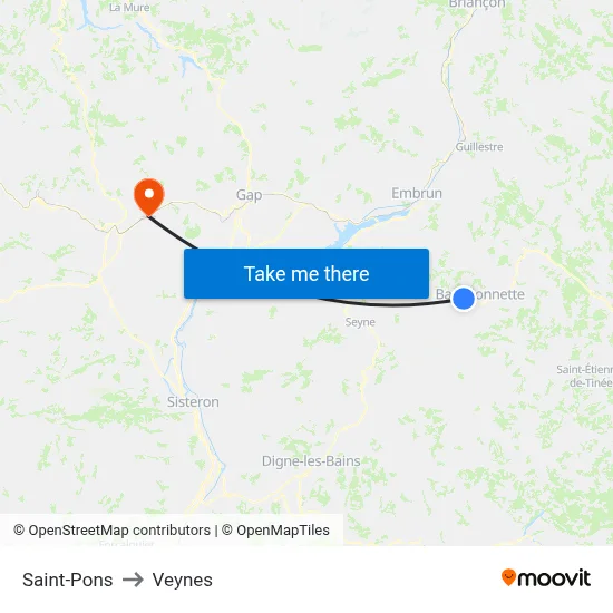 Saint-Pons to Veynes map