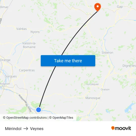 Mérindol to Veynes map