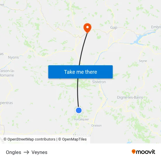 Ongles to Veynes map