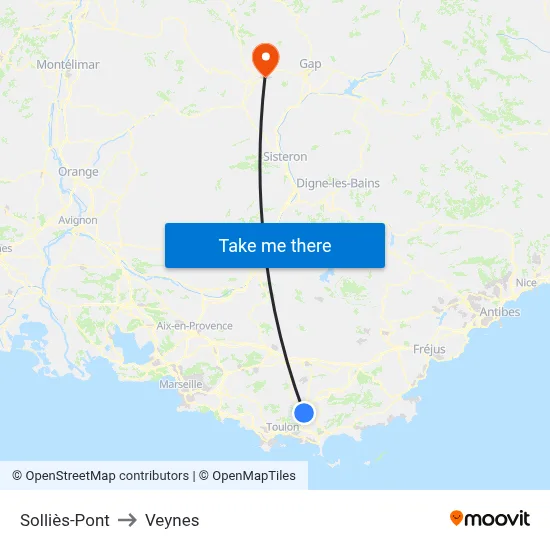 Solliès-Pont to Veynes map