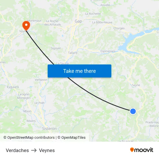 Verdaches to Veynes map