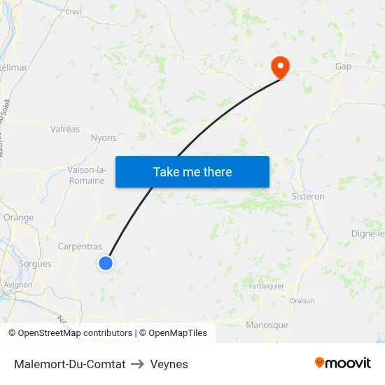 Malemort-Du-Comtat to Veynes map