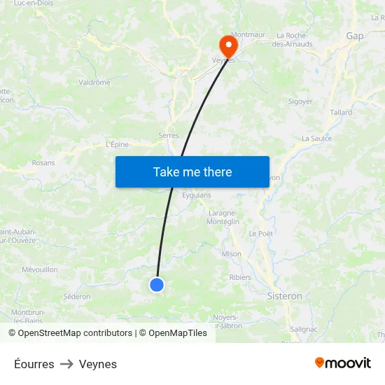 Éourres to Veynes map