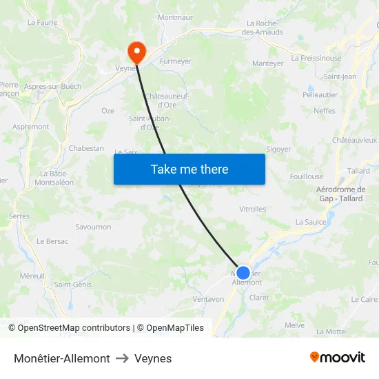 Monêtier-Allemont to Veynes map