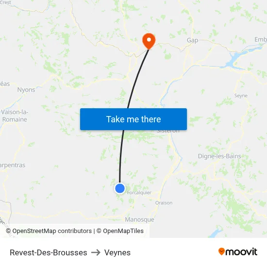 Revest-Des-Brousses to Veynes map