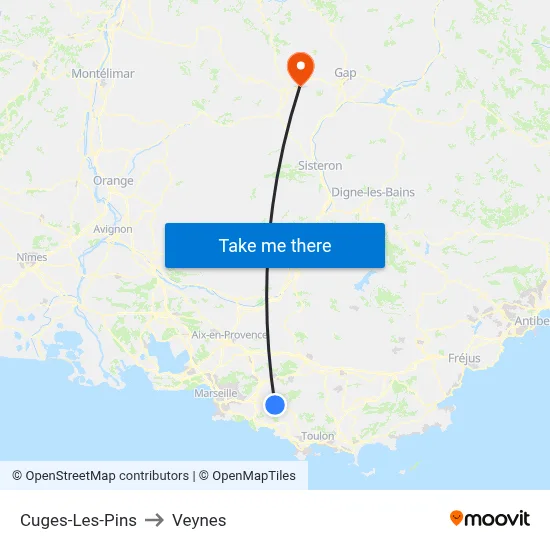Cuges-Les-Pins to Veynes map